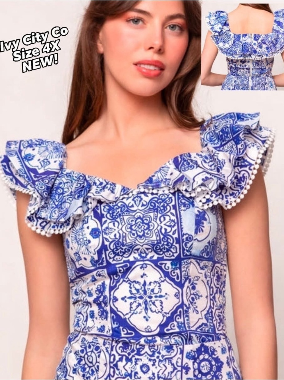 Ivy City Blue Tile Rosina Blouse - New - Size 4X